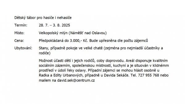 SDH Majdalena zve na Letní tábor 2025